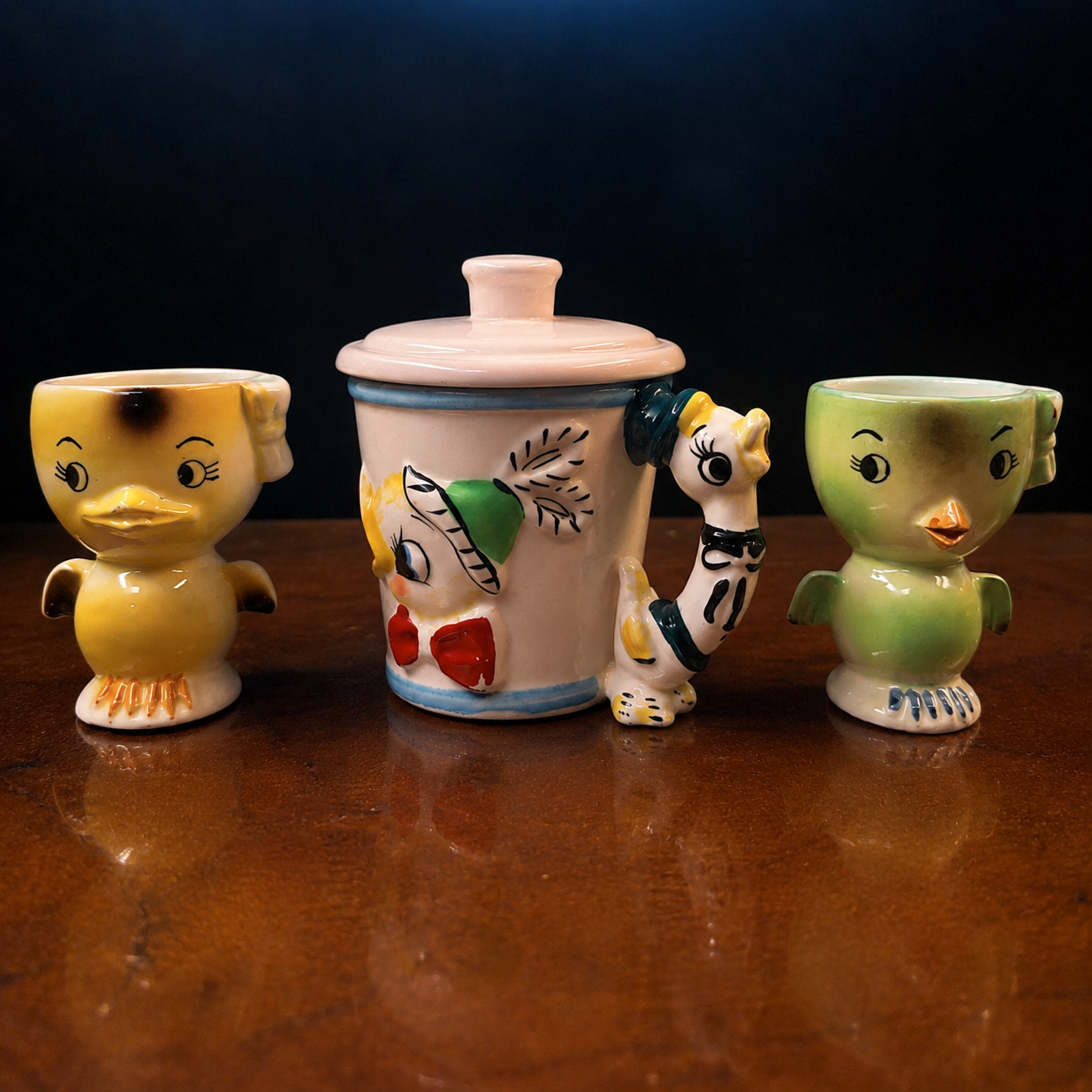 Vintage Japanese Anthropomorphic Bird Ceramics Trio c.1950s–60s