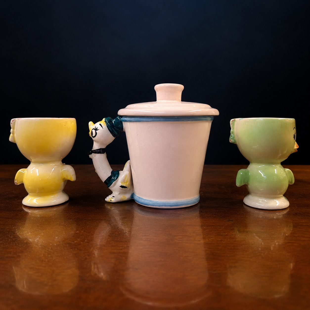 Vintage Japanese Anthropomorphic Bird Ceramics Trio c.1950s–60s