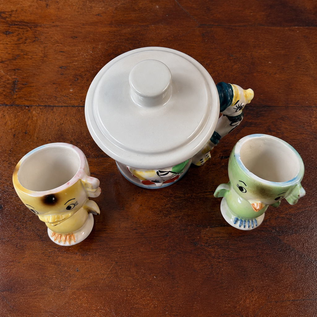 Vintage Japanese Anthropomorphic Bird Ceramics Trio c.1950s–60s