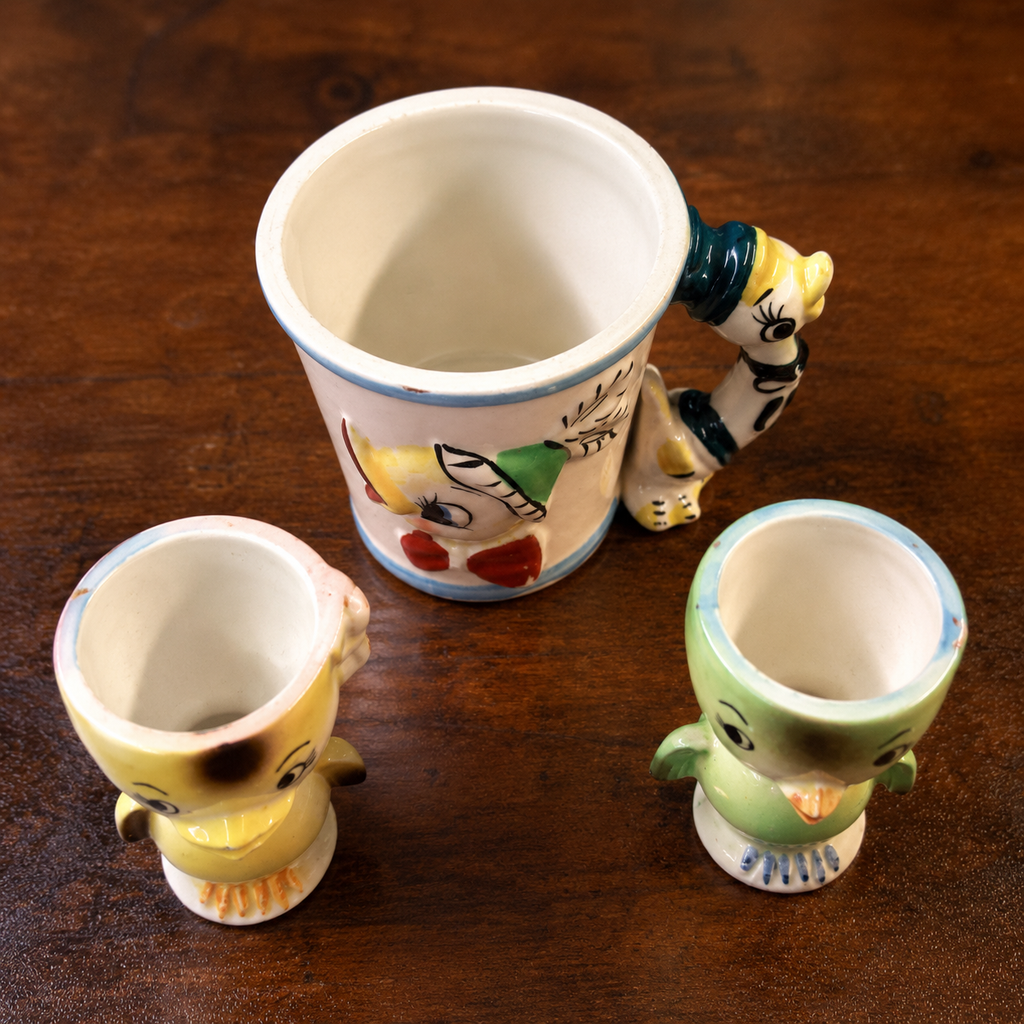 Vintage Japanese Anthropomorphic Bird Ceramics Trio c.1950s–60s