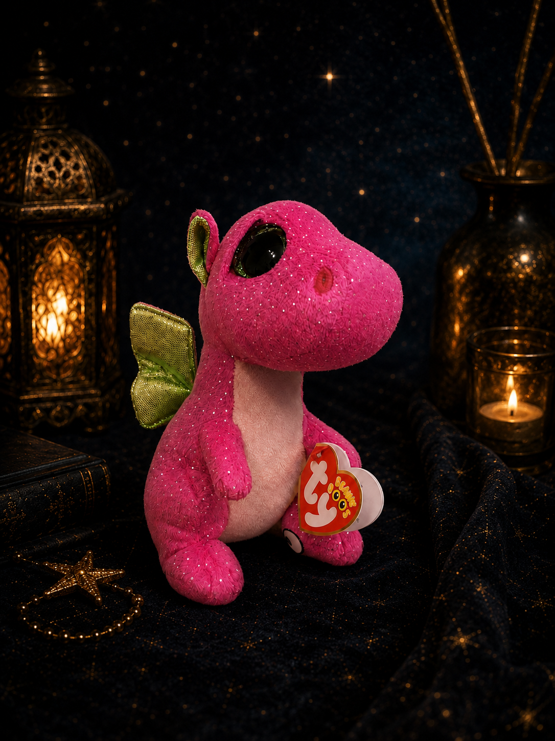 Ty Beanie Boo Darla the Dragon 6in Pink Sparkle Plush #37173 – Tagged 2015