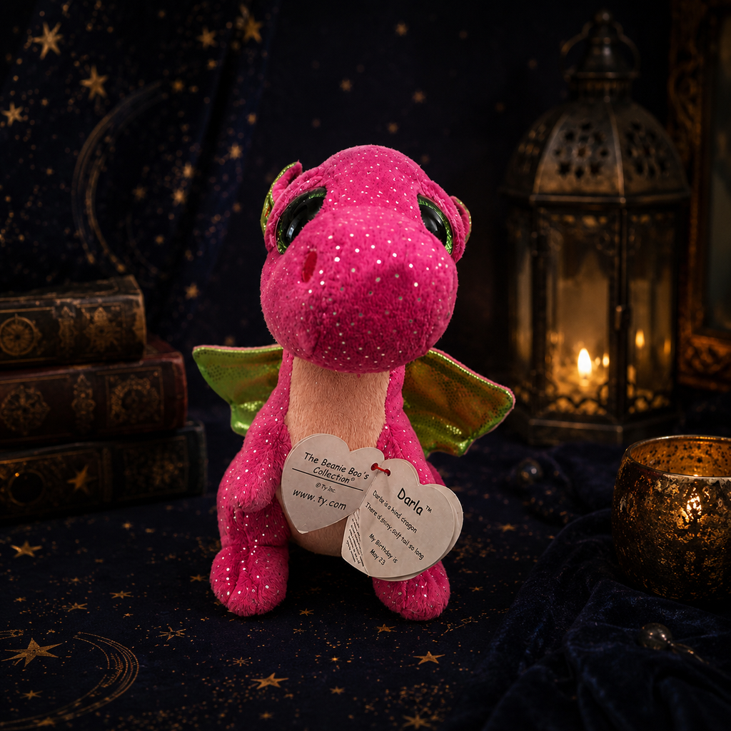 Ty Beanie Boo Darla the Dragon 6in Pink Sparkle Plush #37173 – Tagged 2015