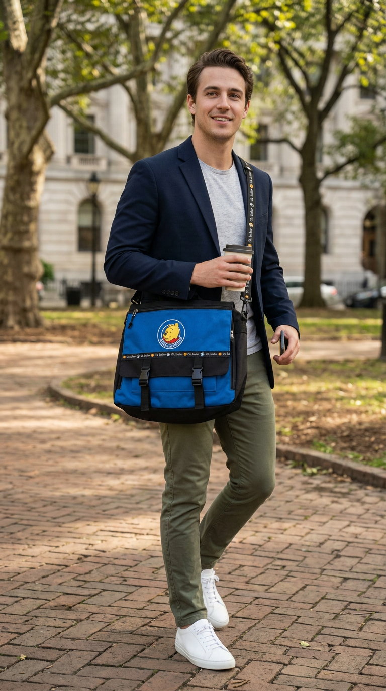 Winnie the Pooh Large Blue Messenger Laptop Bag – "Oh, Bother" Crossbody