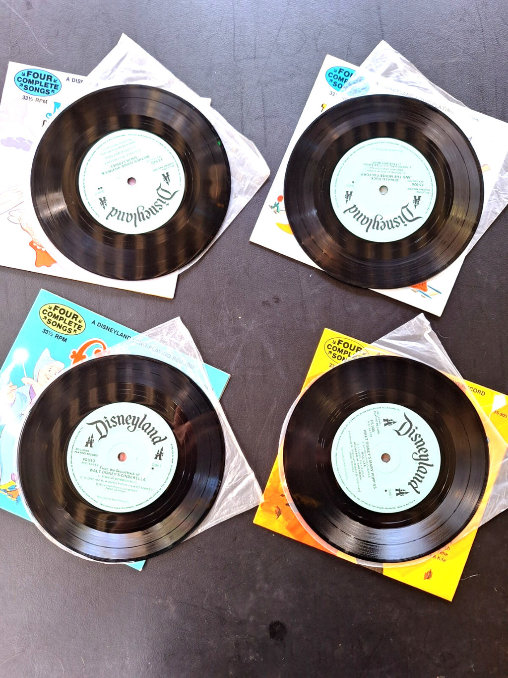 Disneyland Records 1972 Vinyl Lot x4 Mary Poppins Cinderella Donald Duck