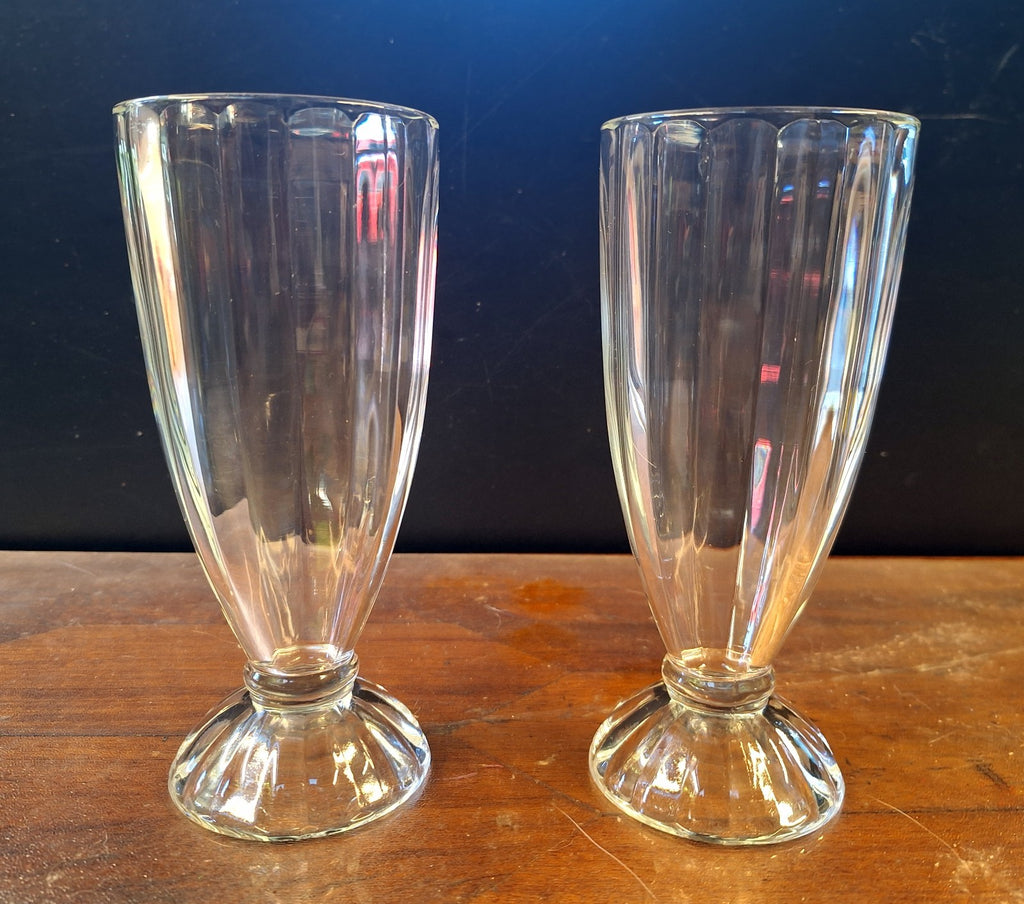 Vintage Milkshake Glasses Pair Retro Soda Fountain Café 60s 70s