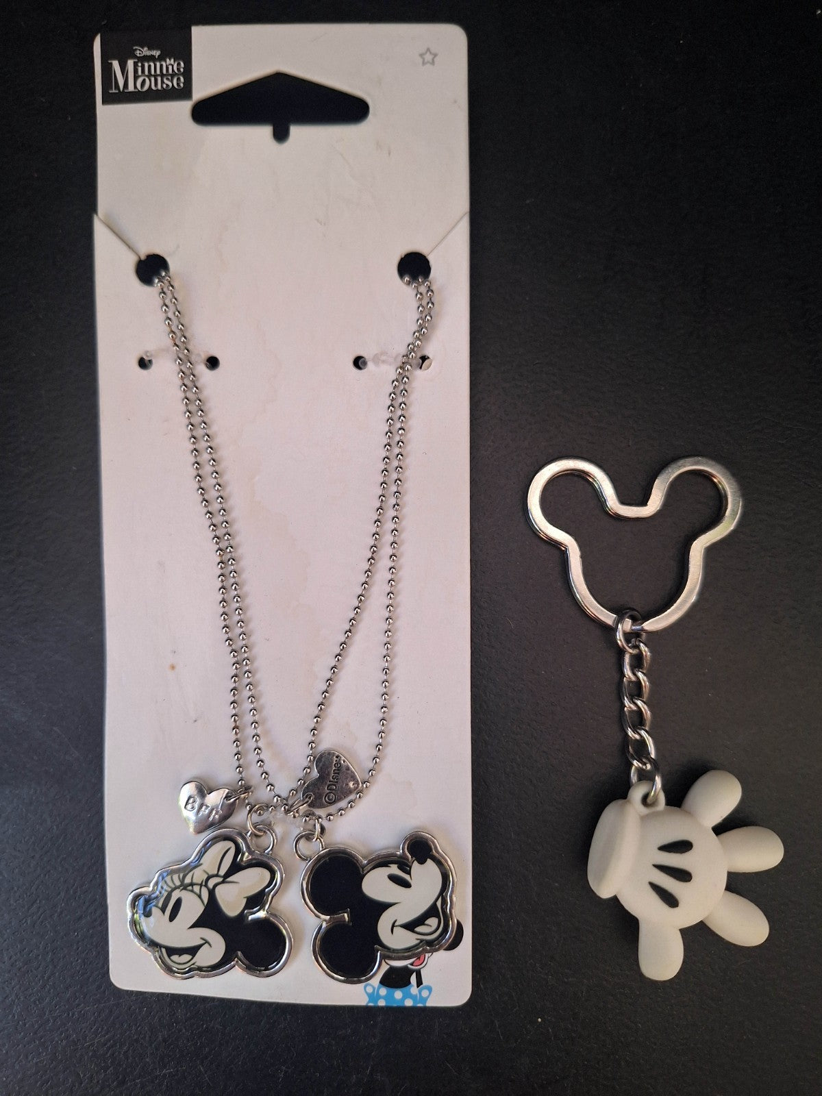 Disney Mickey & Minnie BFF Necklace Set & Mickey Keyring Bundle - Like New