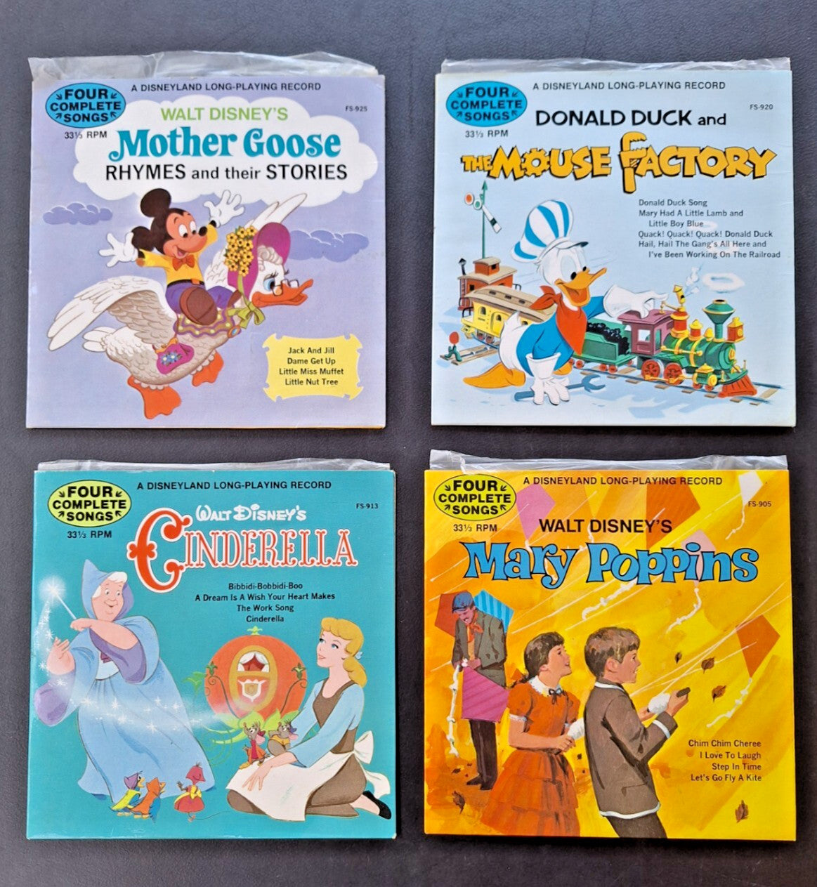 Disneyland Records 1972 Vinyl Lot x4 Mary Poppins Cinderella Donald Duck