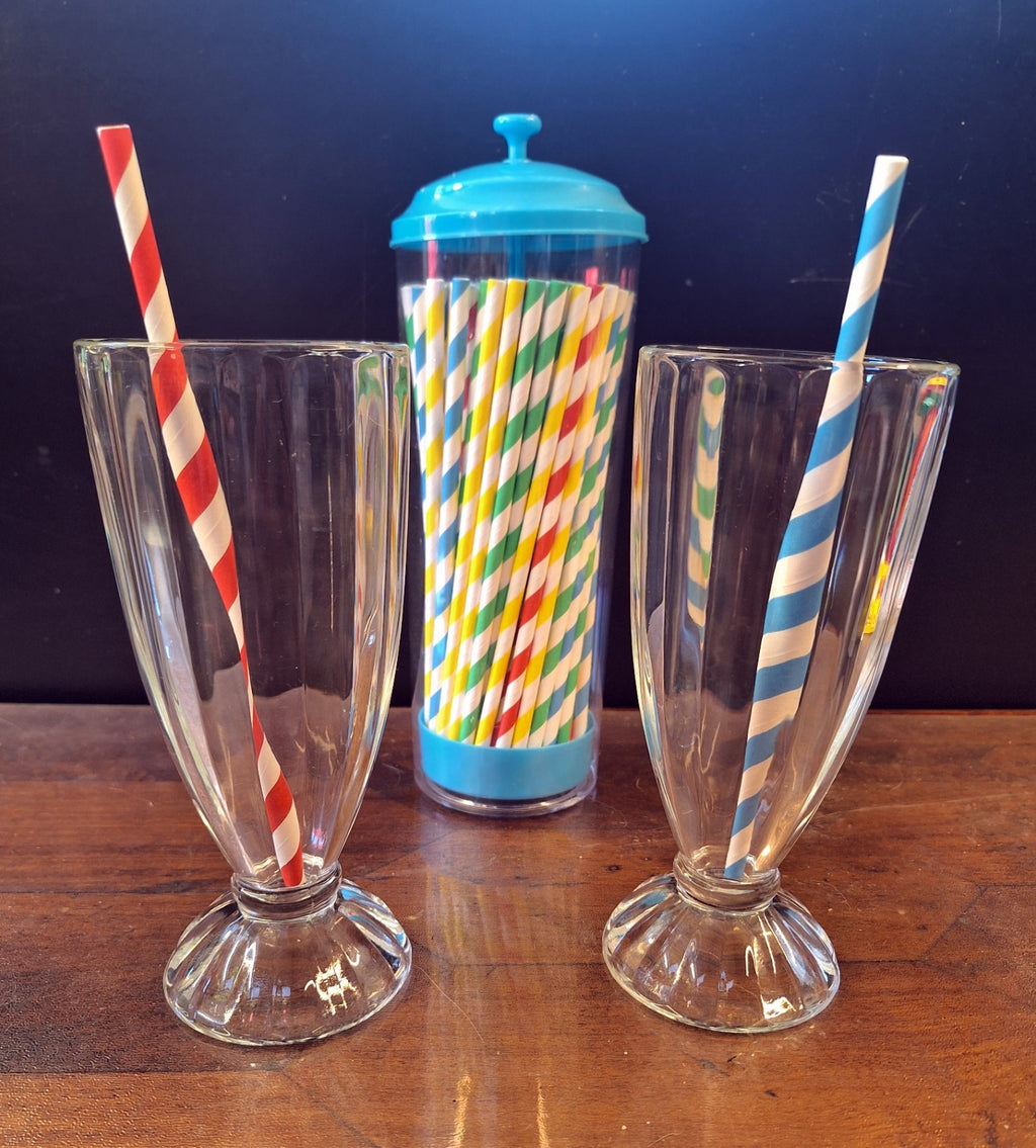 Vintage Milkshake Glasses Pair Retro Soda Fountain Café 60s 70s