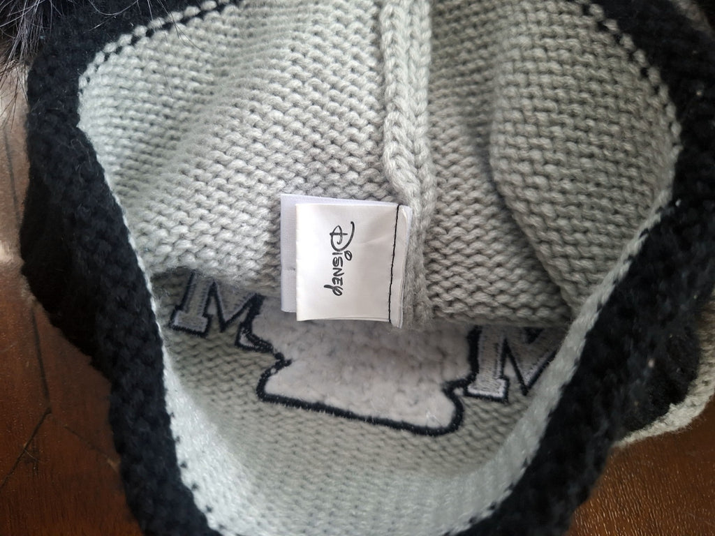 Disney Minnie Mouse Double Pom Pom Beanie Grey Black Girls Size 55