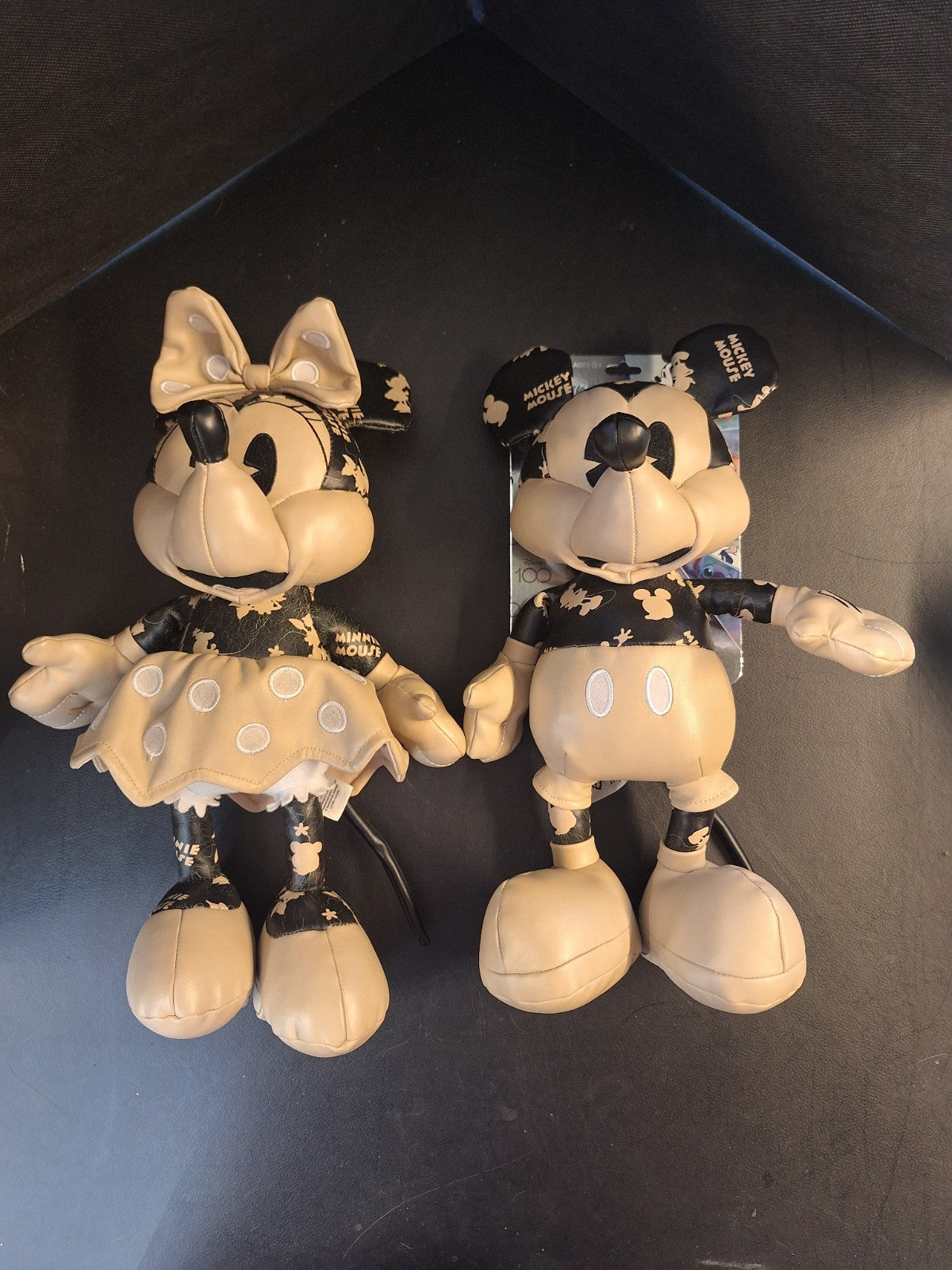 Disney Mickey Mouse Minnie Mouse Plush Soft Toy Set Faux Leather 33cm Pair