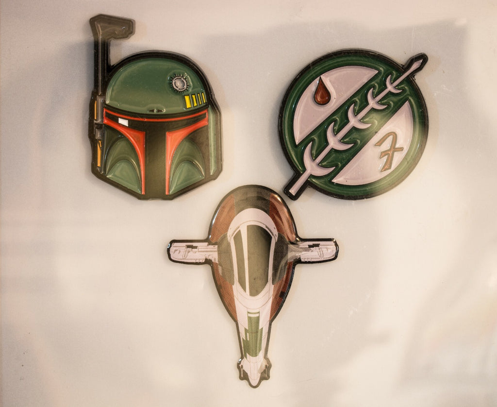 Star Wars Boba Fett Pin Set Helmet Slave I Disney Boxed 3 Pins - New and Sealed