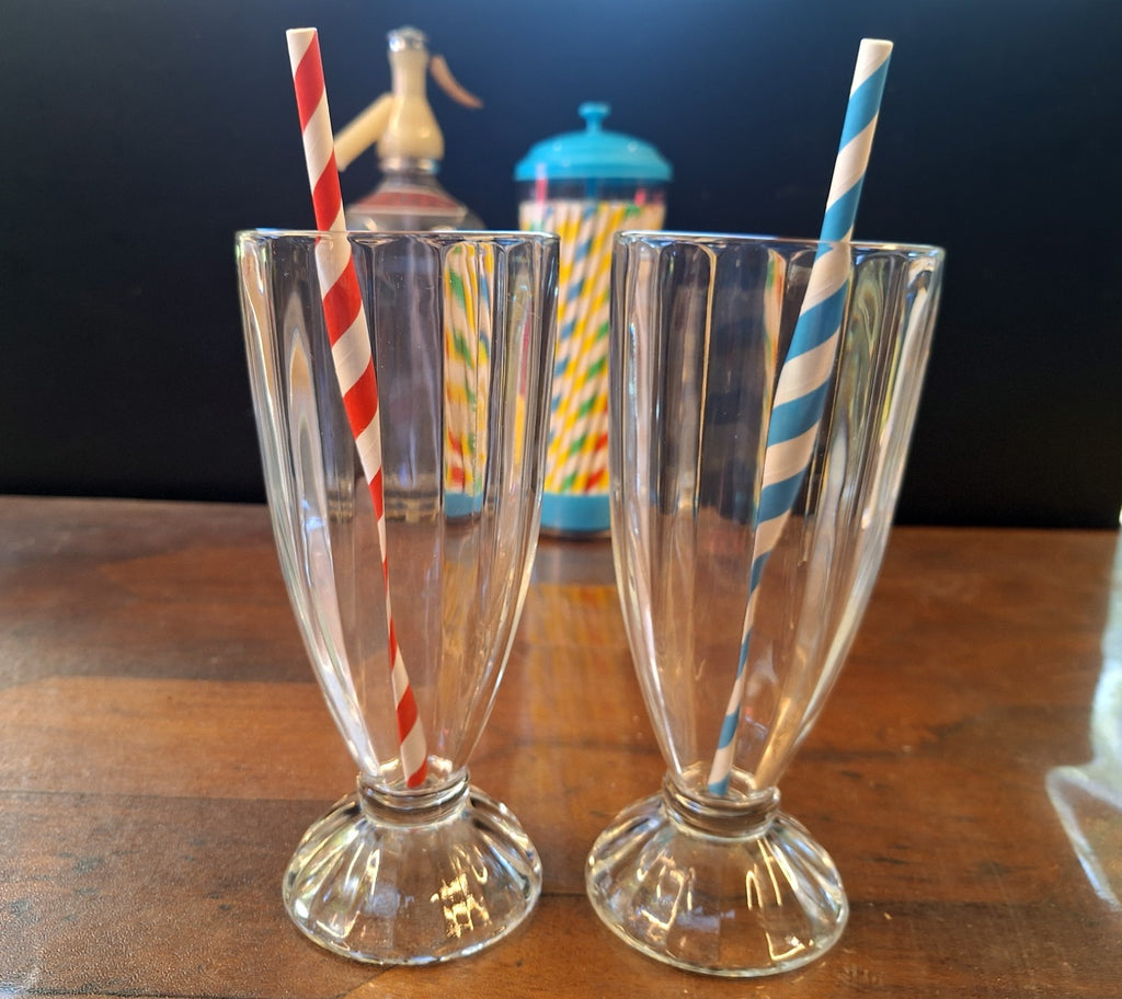 Vintage Milkshake Glasses Pair Retro Soda Fountain Café 60s 70s